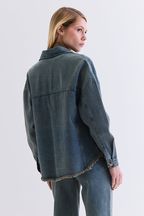 CAMISA AMPLA BOLSOS AZUL ESVERDEADO